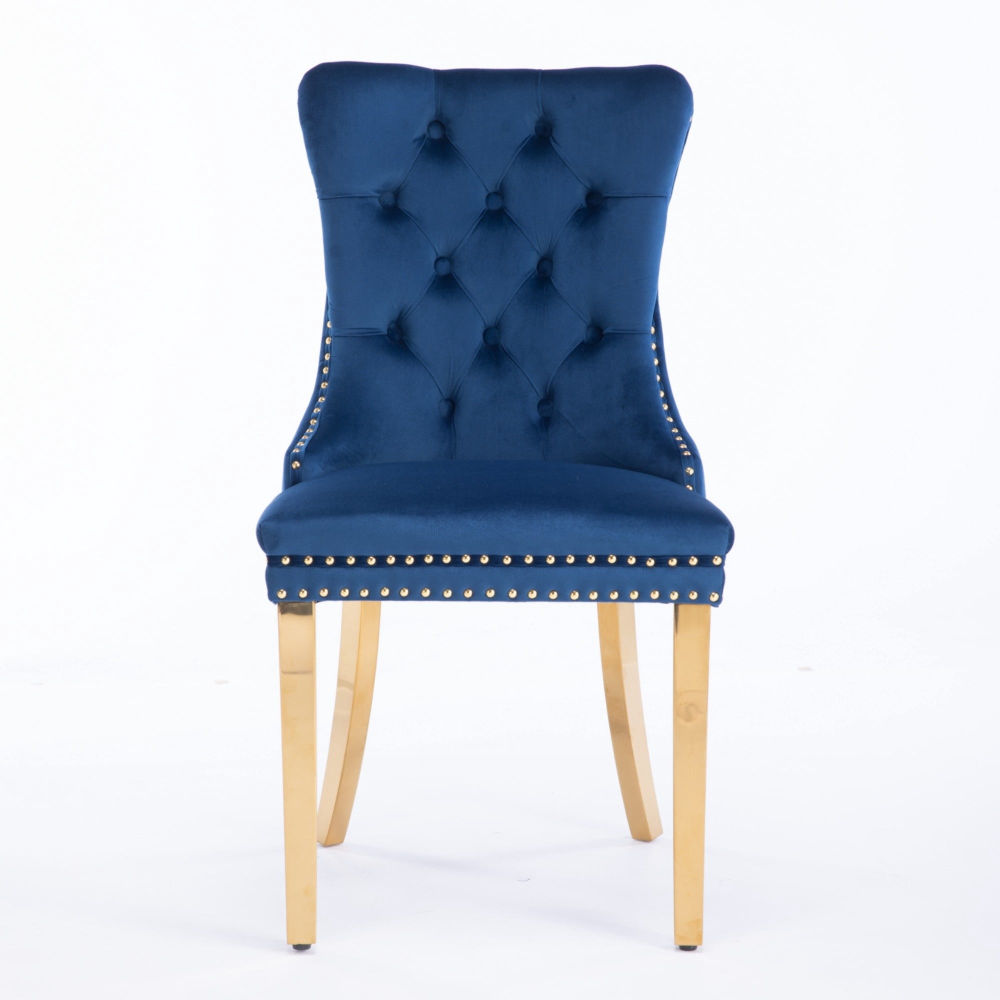 BSHTI 37.5" Velvet Upholstered Dining Room Chairs Set of 2, Modern Tufted Parson Chairs with Nailhead Trim, Foam Padded Seat for Dining Room/Kitchen(Blue)