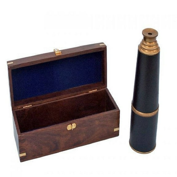 NauticalMart  Deluxe Class Admiral Antique Brass Leather Spyglass Telescope 27" with  Rosewood Box