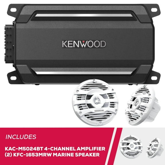 New Kenwood KAC-M5024BT 4-Channel Amplifier & 2-Pack KFC-1653MRW 6.5" Marine Speaker