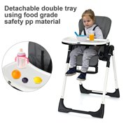 INFANS High Chair for Babies & Toddlers, Foldable Highchair with Multiple Adjustable Backrest, Footrest and Seat Height, Removable Tray, Detachable PU Leather Cushion, Built-in Rear Wheels (Gray)