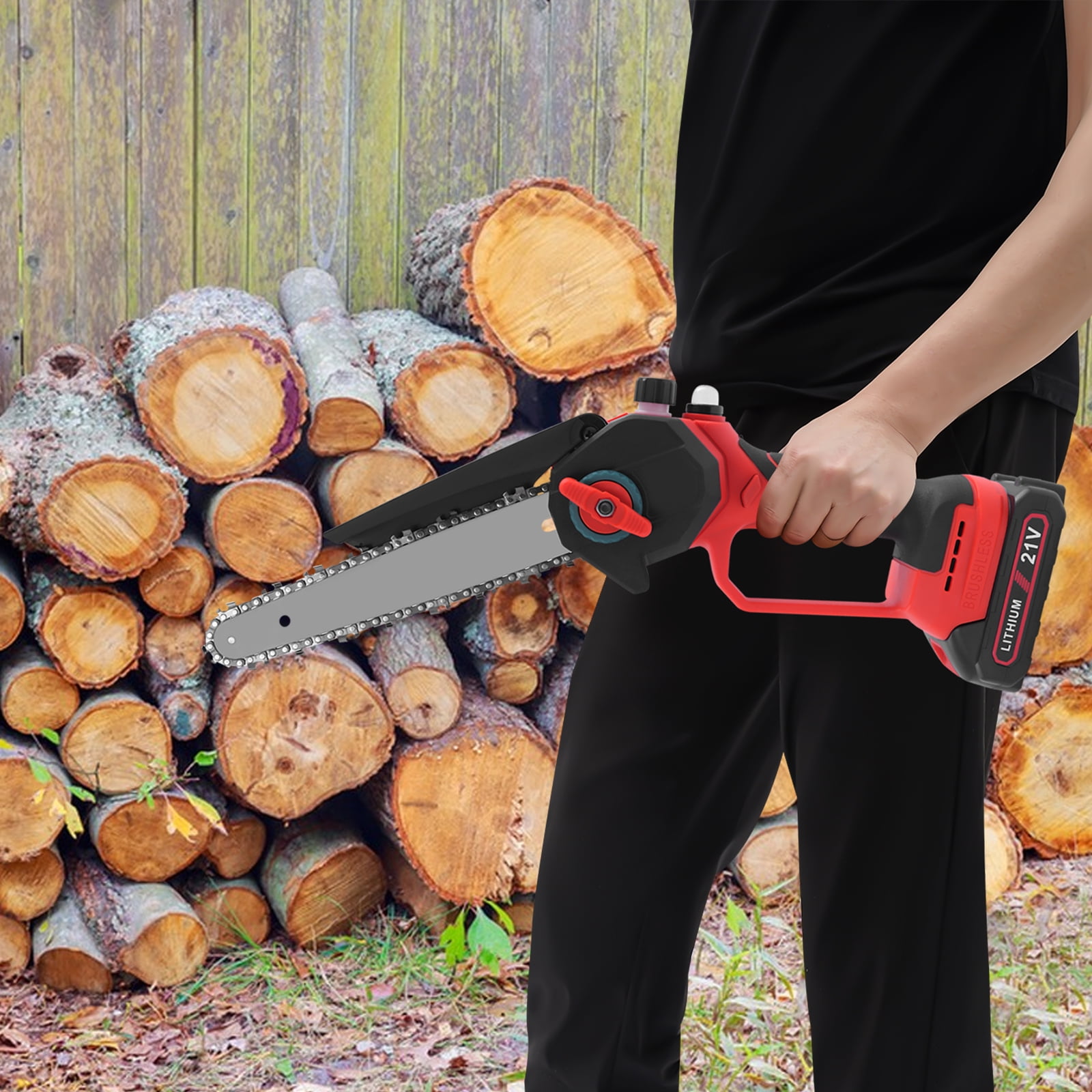 1000W Mini Chainsaw 8-inch Cordless Chainsaw 4000RPM Handheld Electric Chain Saw with 2 Batteries for Tree Trimming Wood Cutting
