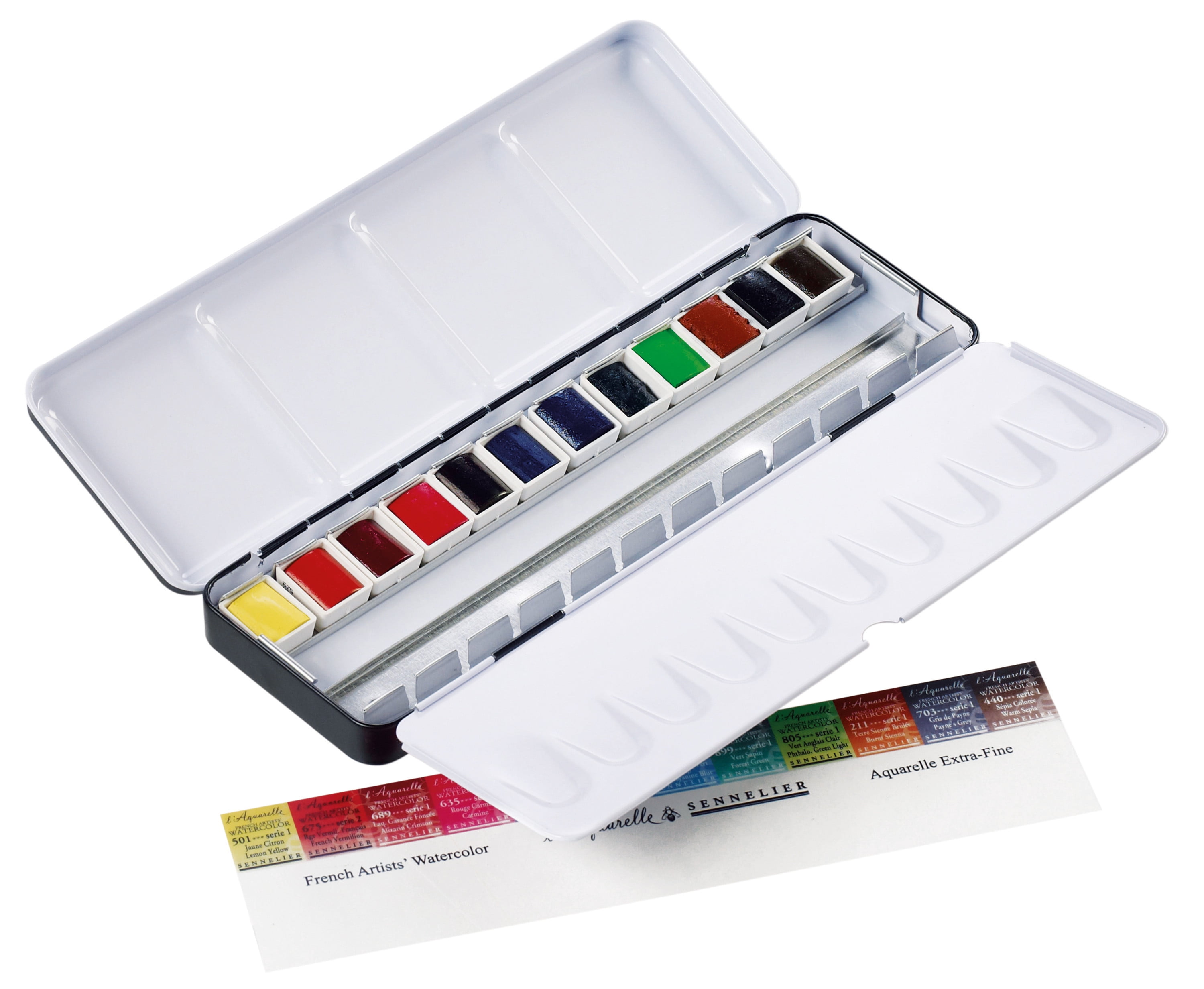 Sennelier French Artists' Watercolor Metal Tin Set, Half Pan, 12-Colors