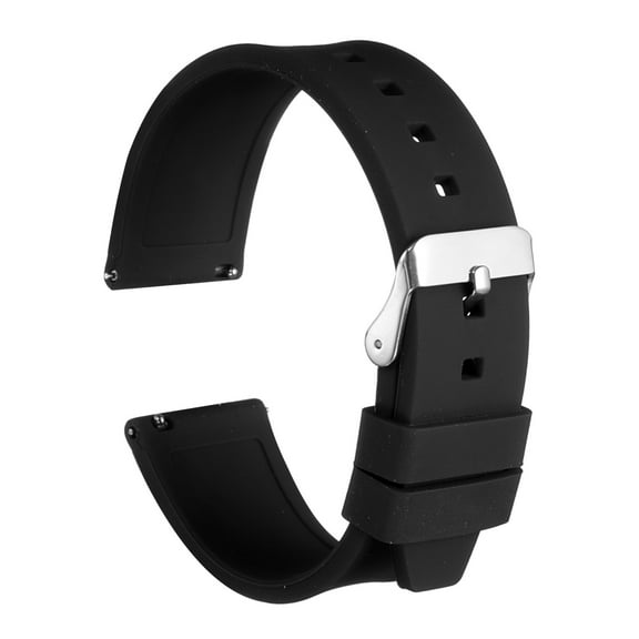 Uxcell Silicone Watch Band 22mm Quick Release Flexible Soft Rubber Watch Strap with Stainless Steel Silver Clasp Replacement Wristband for Men Women, Black