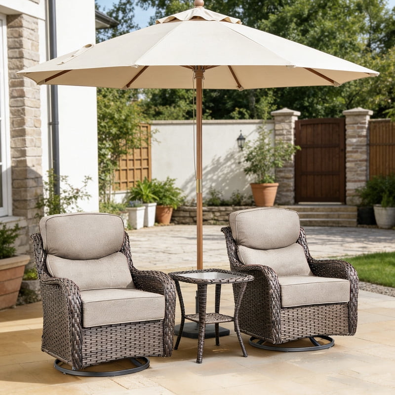 Outdoor Rattan Chair Cushions, Waterproof Patio Chair Replacement Cushions, 6in Thick Seat Back Cushion for Deck Yard and Poolside（Khaki 2pc）