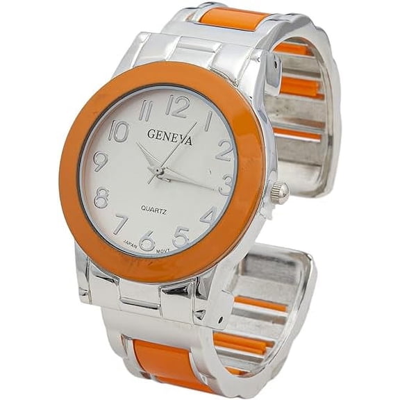 Blekon Collections Women's 35mm Case Glossy Colored Bezel Cuff Bangle Watch