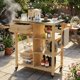 thumbnail image 2 of QinaQin Carrito de cocina exterior de madera con cubierta de acero inoxidable, gabinete, cajón, repisas abiertas y ruedas con seguro para asador o prep, 2 of 9