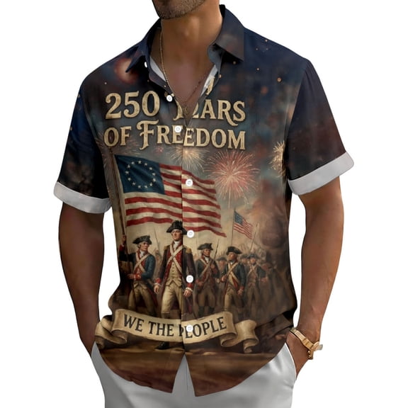 adaychics American Flag Hawaiian Shirt Men 250th 1776-2026 Button Down Short Sleeve Patriotic Shirt Casual Tops for Parade