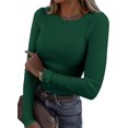 thumbnail image 1 of SURJDE Womens Long Sleeve Stretch Crewneck Ribbed T-Shirt Fitted Casual Basic Tops, 1 of 7