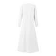 thumbnail image 5 of IROINNID Maxi Dress for Women Long Sleeve Print Cotton Linen Round Neck Pocket Dress ,White, 5 of 5