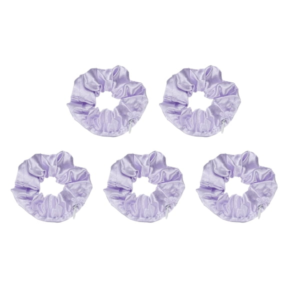 Uxcell 5pcs Scrunchies with Pocket Zipper (2 Inch) - Silk Satin Scrunchie Hair Ties & Elastic Hair Bands, for Girls Women Ponytail Accessories Holder Coins Keys, Light Purple