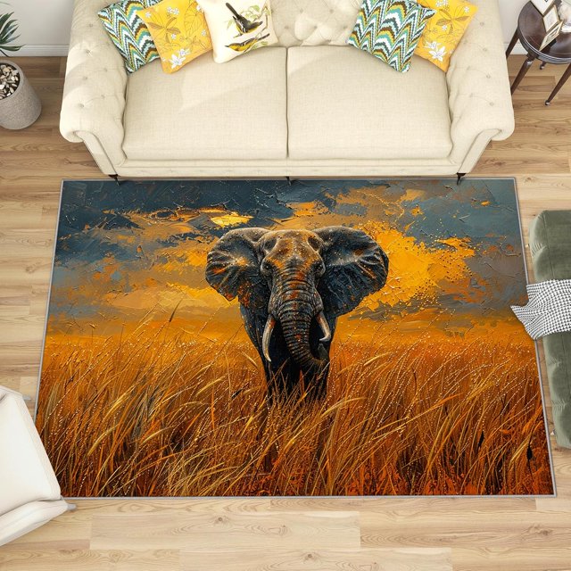 3x4 Rug, Elephant Door Mat Washable Non Slip Soft for Entryway, Wild Animal Rug, Modern Oil Painting Carpet, Elephant Home Decor & Gifts