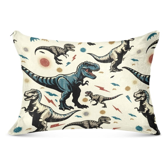 Dinosaur and Lightning Plush Pillow Cases Standard Size Ultra Soft Warm Pillowcases with Zipper 20"x26"
