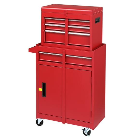 Zimtown Rolling Tool Chest, 2-in-1 Tool Box with Wheels and Drawers, Tool Cabinet with Removable Top Tool Box, Tool Box Organizer for Garage, Workshop, Red