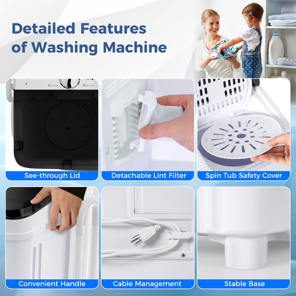 GVN Space Saving Full-Automatic Washer,Washing Machine,17.6 lbs Portable Washing Machine with Drain Pump-Black