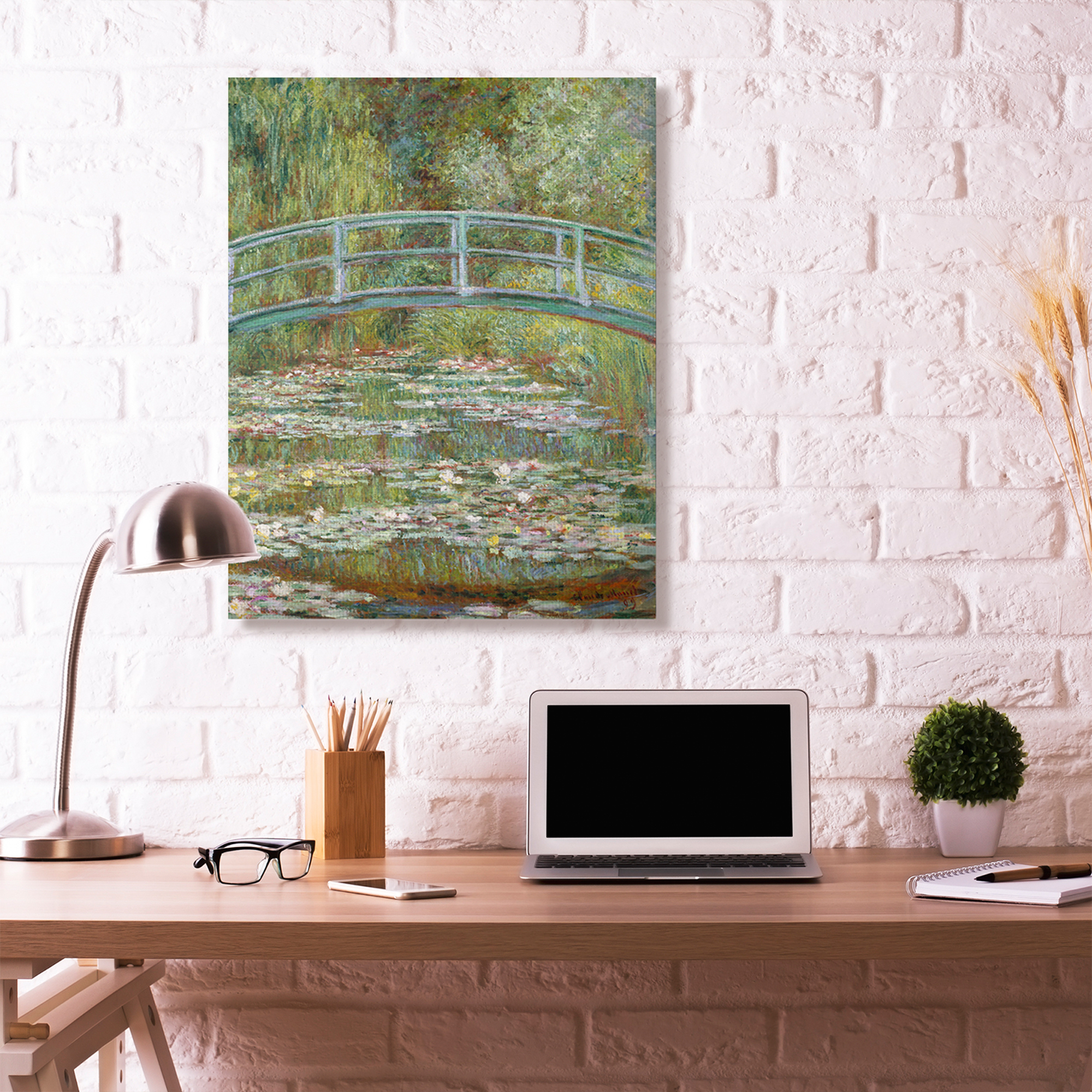 Stupell Industries Bridge Over Lilies Monet Classic Painting Canvas Wall Art by Claude Monet, 36" x 48"