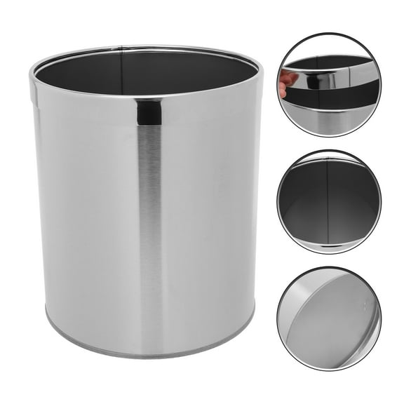 FRCOLOR Round Trash Can Silver Stainless Steel 1Pack