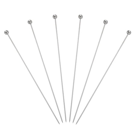 Uxcell 6 Pcs Stainless Steel Cocktail Picks, 7.87" Martini Picks Fruit Sticks Metal Skewers Reusable for Drinks Olives Appetizers Fruit Decorative, Silver (Bead)