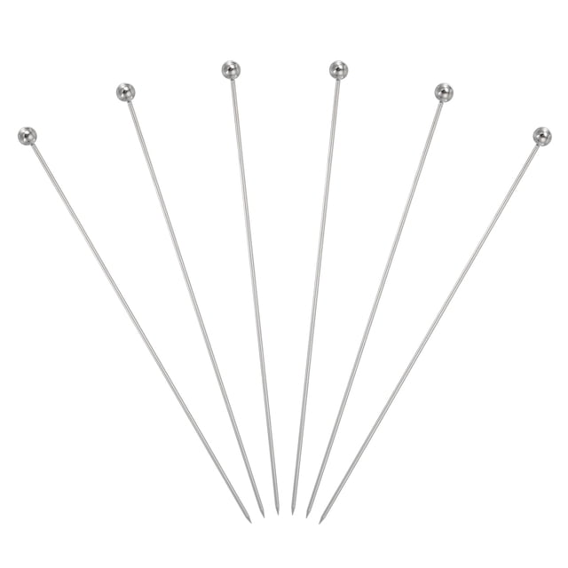 Uxcell 6 Pcs Palillos de Cóctel de Acero Inoxidable, Palillos de Martini de 7.87" Palitos de Fruta Reutilizables para Bebidas, Aceitunas, Aperitivos, Decorativos de Fruta, Plateado (Con Perla)