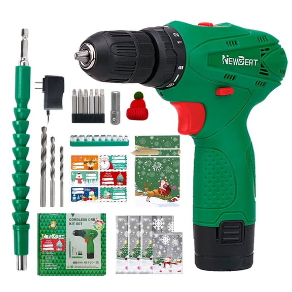 NEWBEAT Cordless Drill Set, 12V Power Drill with Battery and Charger, 3/8" Keyless Chuck, 2 Variable Speed, Gifts for Men Home Diy Project