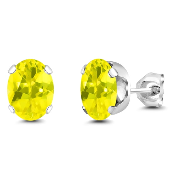 Gem Stone King 925 Sterling Silver Canary Mystic Topaz Stud Earrings for Women Men | 3.12 Cttw | Gemstone November Birthstone | Oval 8X6MM