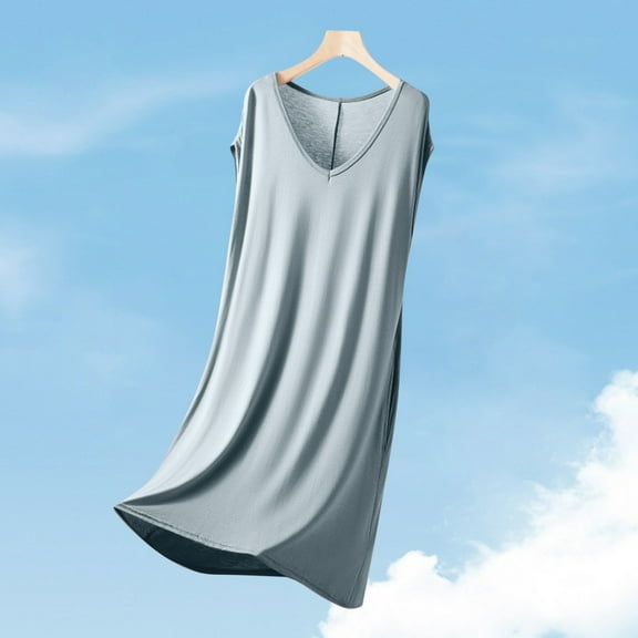 Women's Nightgown Sleeveless Sleepshirt Long Loungewear Casual Lounge Dress House Dresses Light Blue Free Size