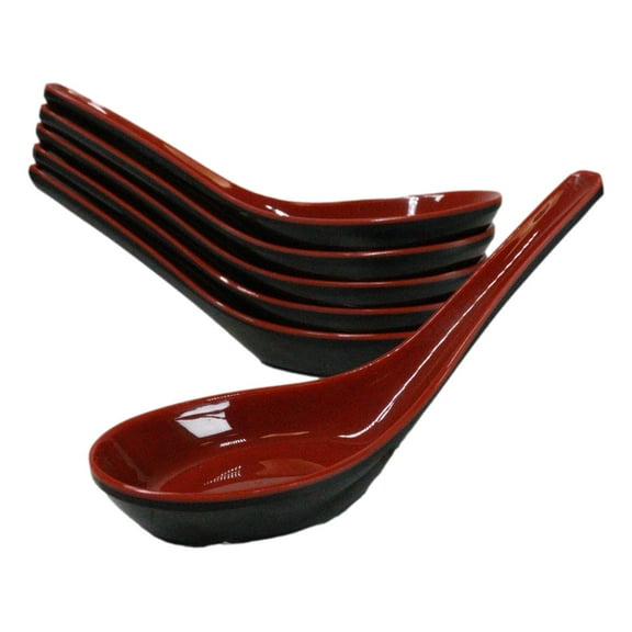 Contemporary Glossy Finish Red Black Melamine Asian Soup Spoons Pack Of 6 Set