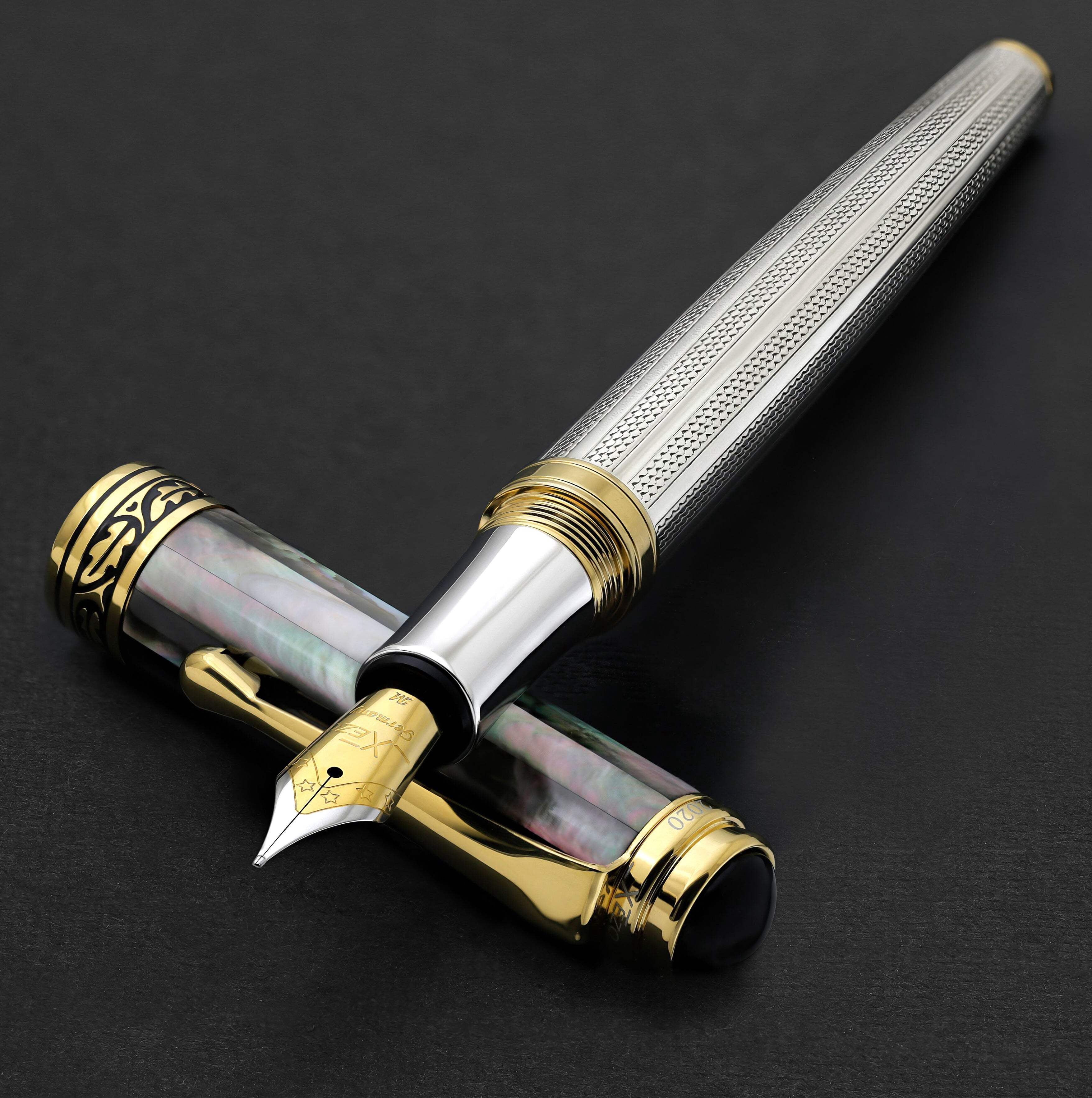 Xezo Xezo Maestro® 925 Sterling Silver Fountain Pen (Medium Nib) - Tahitian Black Mother of Pearl Cap