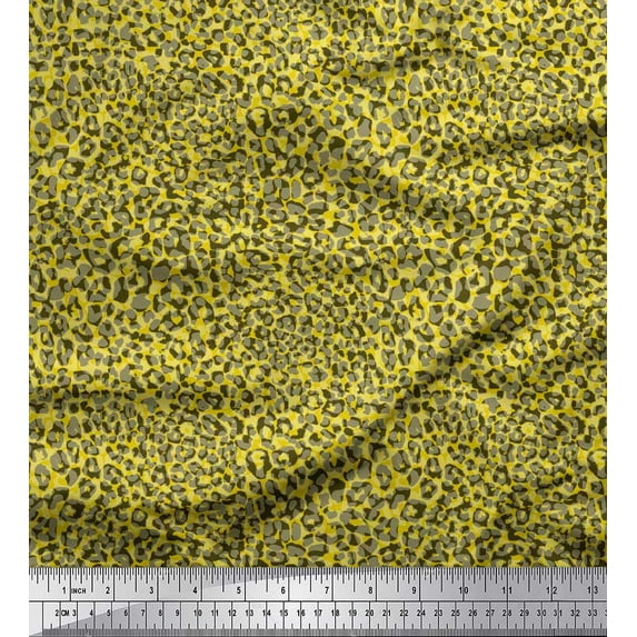 Soimoi Japan Crepe Satin Fabric Leopard Animal Skin Fabric Prints by Yard 42 Inch Wide