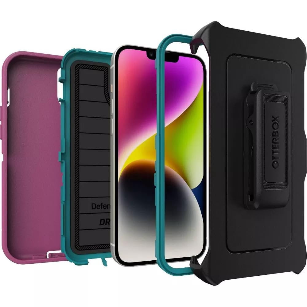 OtterBox iPhone 14 Plus Only - Defender Series Screenless Edition Case - Canyon Sun Pink - Holster Clip Included - Microbial Defense Protection - Non-Retail Packaging
