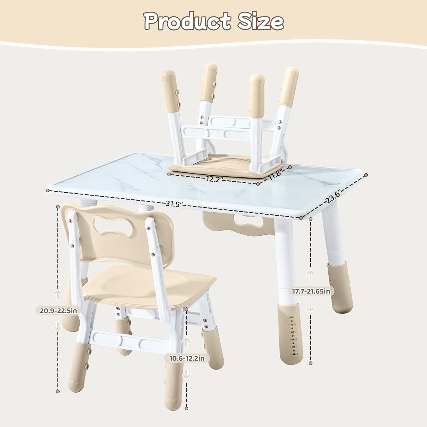 Toddler Table and Chair Set for Ages 3-8, Adjustable Kids Table and Chairs for Reading,Drawing, Eating, Children Activity Table with Graffiti Tabletop for Daycare/Classroom/Home/Preschool