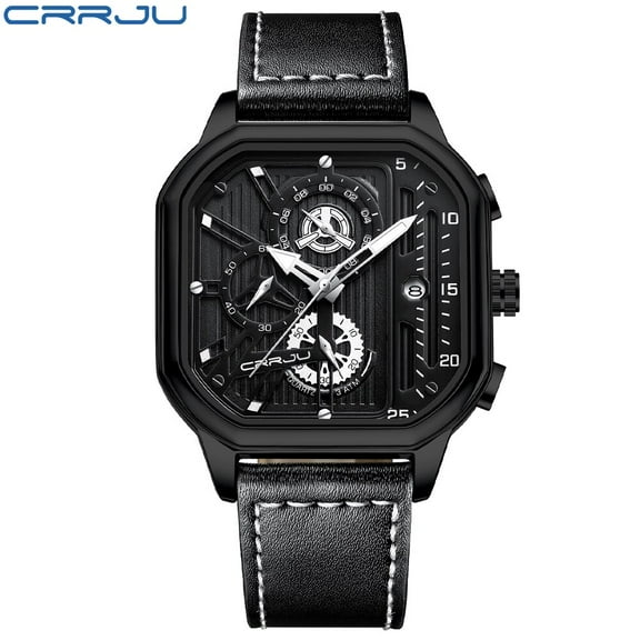 CRRJU New Mens Watches Top Brand Luxury Leather Casual Quartz Watch Men's Sport Waterproof Clock Watch Relogio Masculino Box