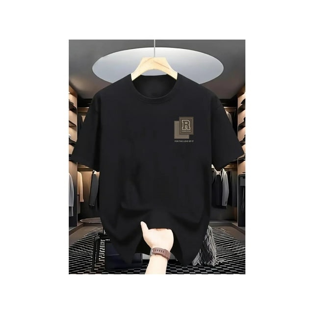 Camiseta de algodón con cuello redondo para hombre, estampado geométrico informal, manga corta, tejido de punto transpirable, para uso diario en todas las estaciones.