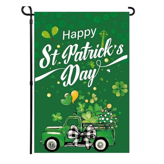Sinkoo St Patricks Day Garden Flag Double Sided Shamrocks, Green Clovers Welcome Flag for Yard Outdoor Spring Decoration, 12x18 Inch