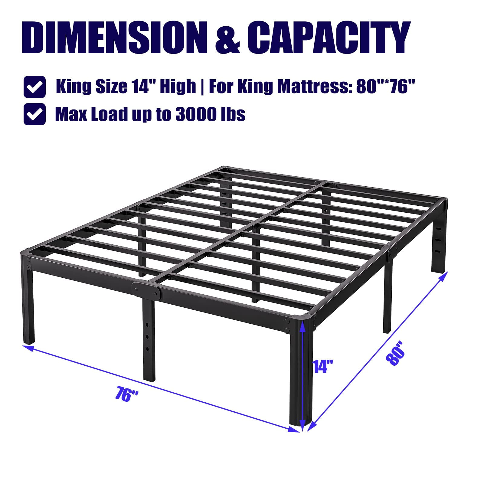 ULIESC 14 Inch High King Bed Frame No Box Spring Needed, Heavy Duty Metal Platform Bed Frame King with Round Corners, Easy Assembly and Noise-Free, Black