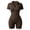 Brown, variant on Women's Ribbed V-Neck Button Closure Short Sleeves Tummy Control Bodysuit Mini Polo Jumpsuit Elastic Summer Autumn(Purple,M)