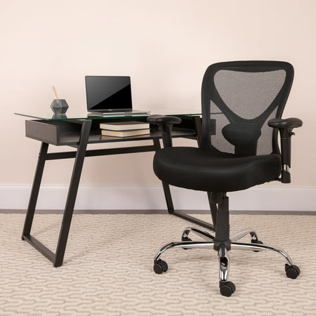Flash Furniture HERCULES Series 400 lb Capacity Big and Tall Black Mesh Swivel Task Chair with Height Adjustable Back and Arms