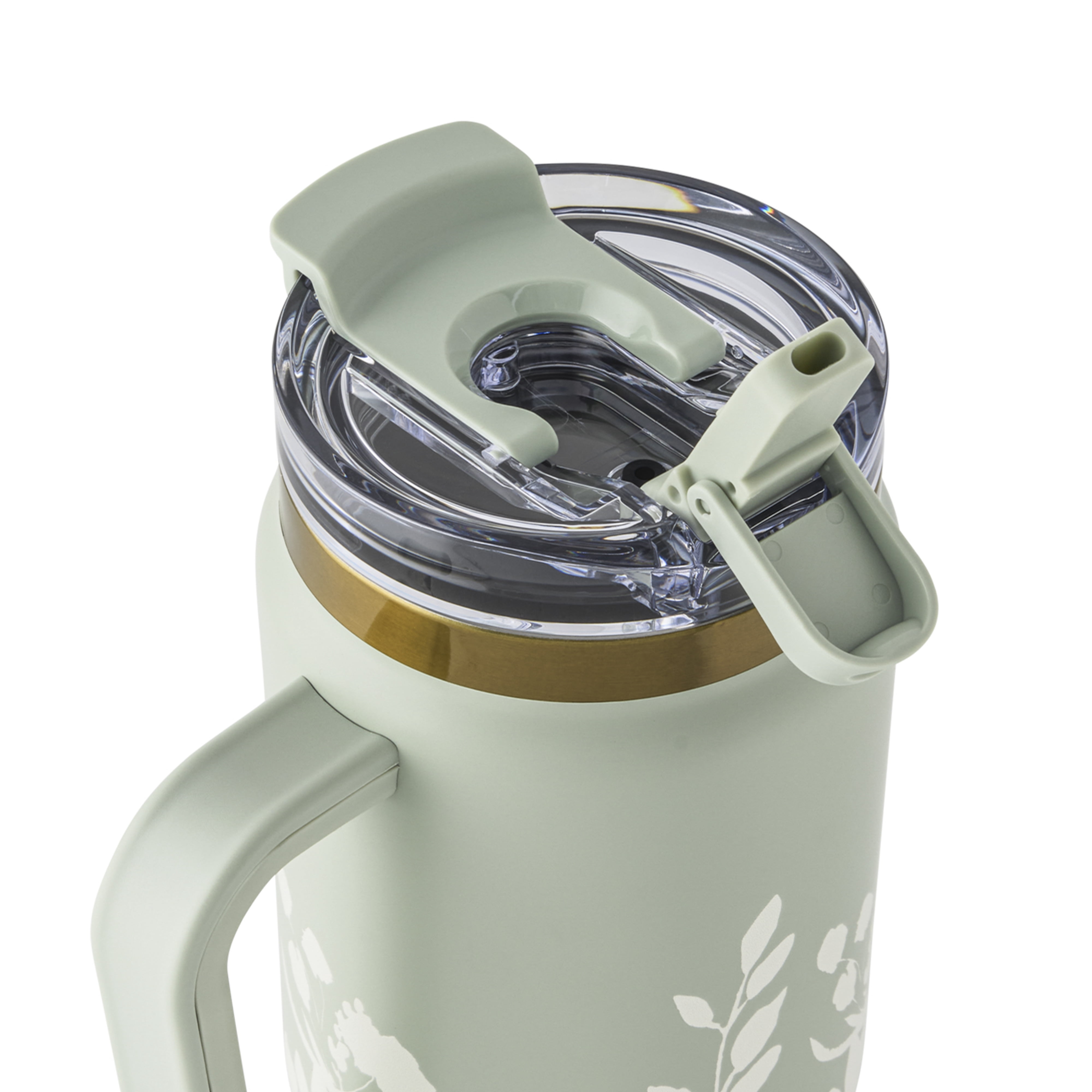 Thyme & Table 32oz Stainless Steel Luna Tumbler with Handle and Dual Straw Lid, Sage Meadow