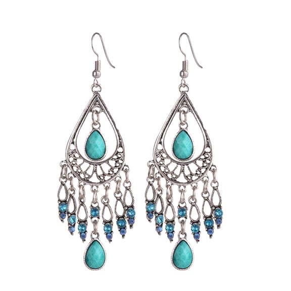 AYYUFE Bohemian Women Water Drop Rhinestone Tassel Dangle Hook Earrings Jewelry Gift Alloy, Rhinestone Green