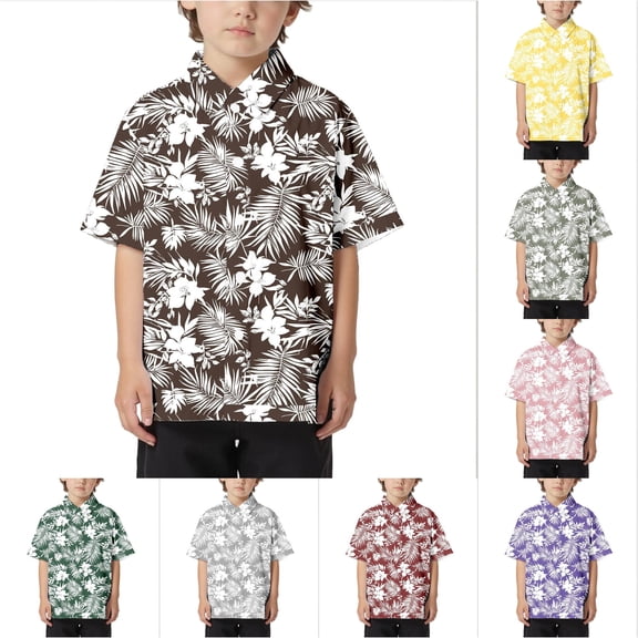 LIIPEE Fashion Tropical Graphic Button Up Shirts For Boys Short Sleeve Turn Down Collar Beach Shirt Kids Casual Cute Summer Tops,10-11 Years