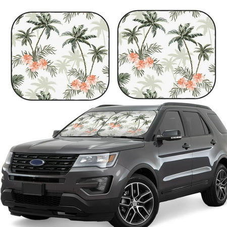 Hirioo Vintage Palm Trees for 2PCS Windshield Sun Shade Foldable | Front Windshield Shade for Sun Heat and UV Rays-Large