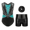 thumbnail image 2 of iixpin Kids Girls Sleeveless Gymnastics Leotard Ballet Dance Unitard Biketard with Shorts Scrunchies Set Green 6, 2 of 4
