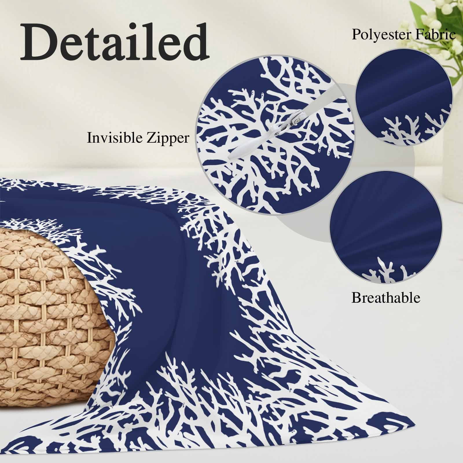 Coastal Coral King Pillow Covers, Navy Blue Ocean Marine Nautical Beach Soft Breathable Throw Pillow Cases with Invisible Zipper, Decorative Pillowcase Pillows Protectors for Sofa Bed Couch 20"x36"