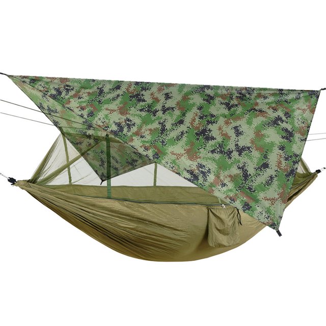 Juego de Hamaca y Toldo Impermeable para Camping con Mosquitero, Ideal para Excursiones y Actividades al Aire Libre, Incluye Accesorios y Soporta Hasta 200kg, Estilo Militar y Camuflaje.