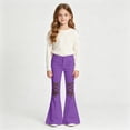 thumbnail image 2 of Xijirk Solid Polyester Kids Bell Bottom Flare Pants Girls Knee Leopard Crisscross Lace-Up Casual Long Trousers Outdoor Daily Pants Purple,7-8 Years, 2 of 4