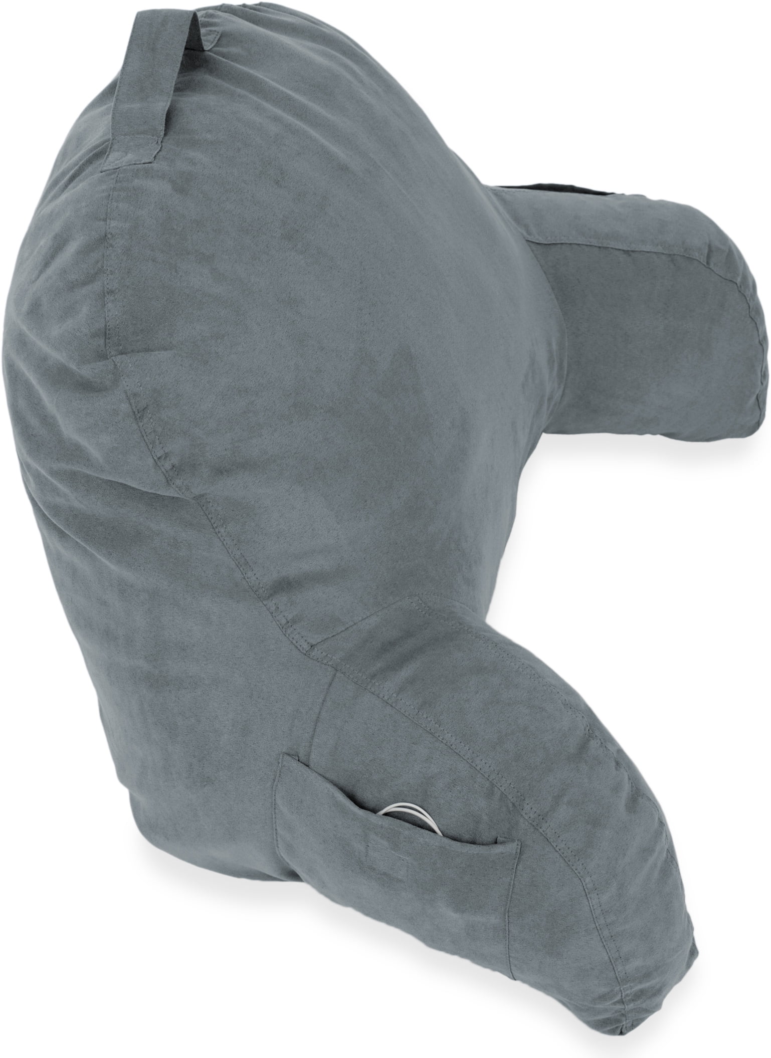 Deluxe Comfort Microsuede Bed Rest Reading and Bed Rest Lounger â Sitting Support Pillow Soft But Firmly Stuffed Fiberfill - Backrest Pillow With Arms, Dark Grey