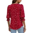 thumbnail image 4 of ZQUUVOU Women's Casual T-Shirt Printed Elastic 3/4 V Neck Sleeve Out Work Blouse Burgundy (M), 4 of 5