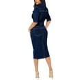 thumbnail image 3 of XXXITICAT Women's Short Sleeve Denim Bodycon Work Midi Dress Elegant Jean One-Piece Pencil Dress(LB,2XL), 3 of 4