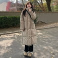 thumbnail image 4 of Winter Down Coat Thickened Padded Stand Collar Neck Protection Knee Length Pockets Zipper Closure Windproof Heat Retention Daily Cold Weather Outwear Cotton Jack, 4 of 8
