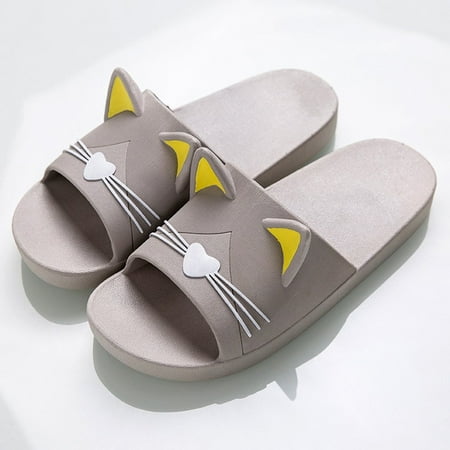 

PIKADINGNIS Cute Cat Ear Designer Women Slippers Summer Indoor Bathroom Ladies Slides Sandals Home Flats Lovers Shoes Men Slippers
