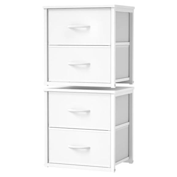 2-Pack Stackable Storage Drawers 4 Drawers Total White Closet Organizer with Wooden Top Metal Frame Freestanding or Stackable Dresser for Bedroom Living Room Under Bed